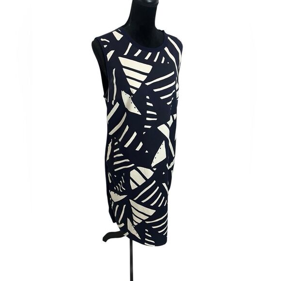 LAUREN RALPH LAUREN NAVY GEOMETRIC PATTERN SLEEVELESS DRESS WOMENS SIZE LARGE - Picture 3 of 8